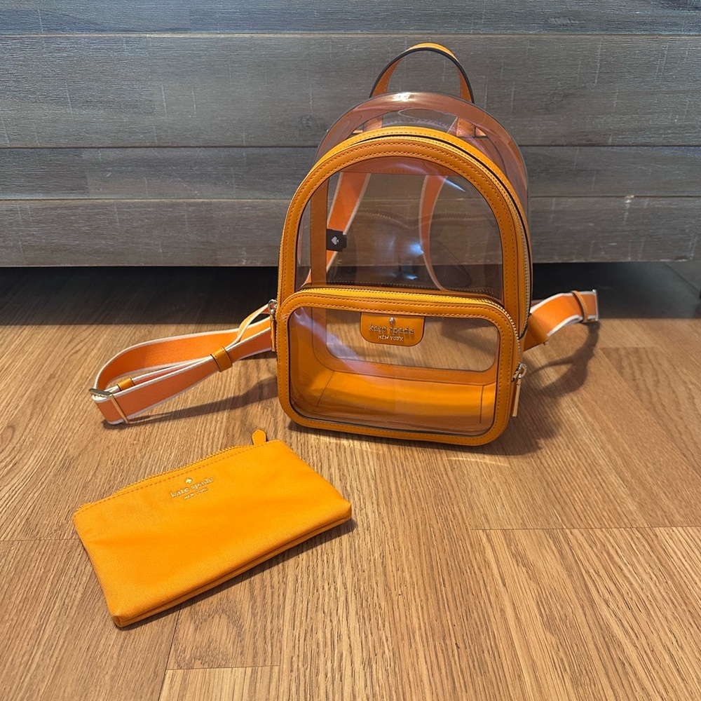 Brand new Kate Spade clear small backpack with orange trim
